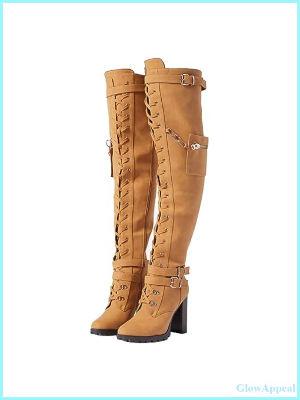 Women's Over the Knee Thigh High Boots Lace Up Chunky Block Heel